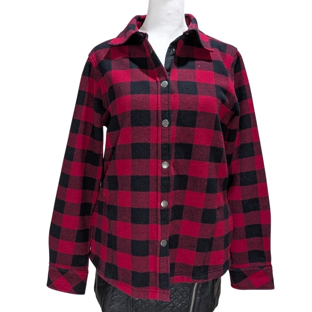 ORVIS Red Black Buffalo Plaid Fleece Lined Shacket Snap Button Gorpcore S‎ - Picture 3 of 12